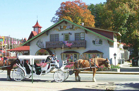 western themed hotel and horse drawn carriage