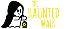 The Haunted Walk logo featuring a little caped ghost holding a lantern