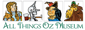 All Things Oz Museum Logo featuring Dorothy, Scarecrow, Tin Man, and Cowardly Lion