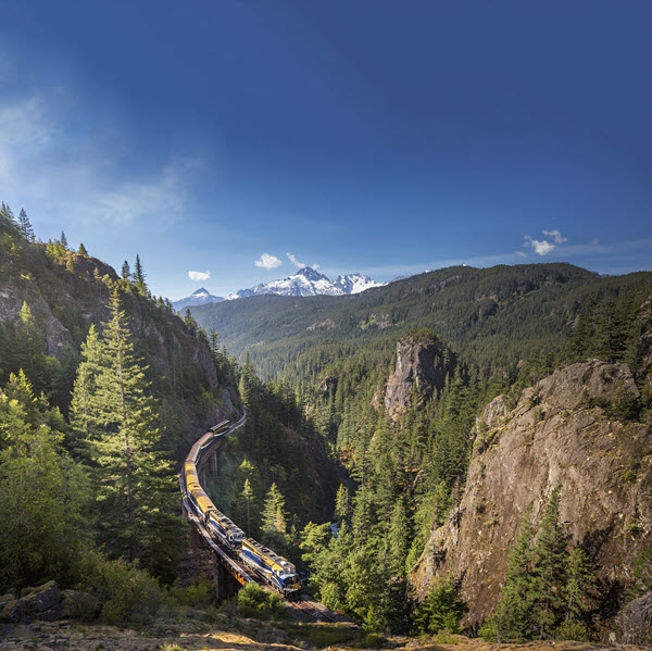 Rocky Mountaineer train in the Canadian Rockies
