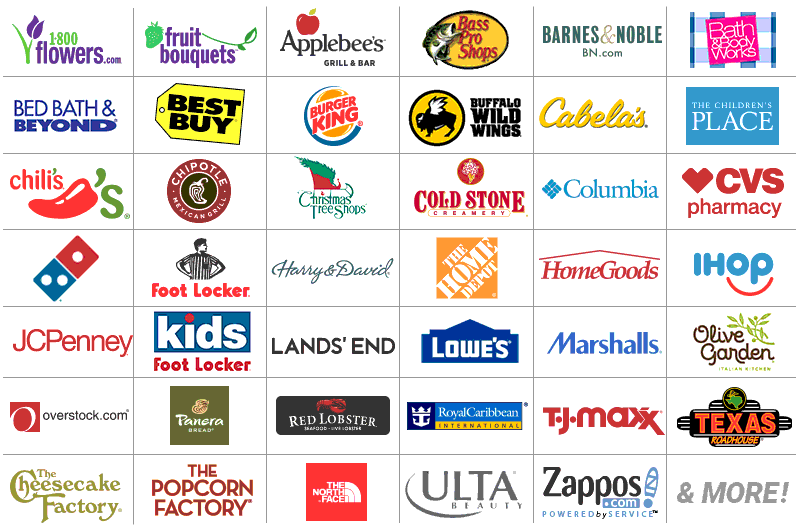 various logos that have e-gift certificates available