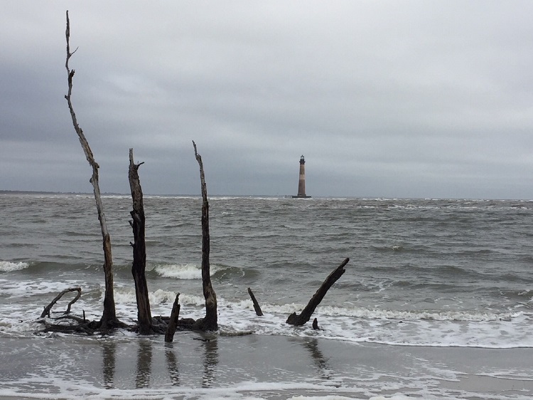Morris Island Lighthouse off the shores of Folly Beach, SC.