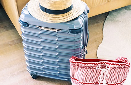 blue travel carry on suitcase