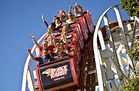 Guests riding the Jack Rabbit roller coaster