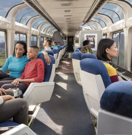 passengers on an Amtrak Vacations train