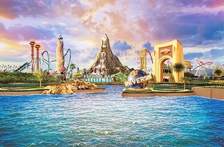 Drawing of the three different Universal theme parks in Orlando, FL