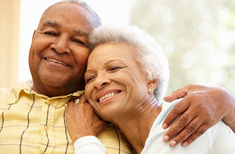 Couple embracing with peace of mind