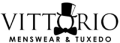 Vittorio Menswear & Tuxedo logo featuring the top hat and bow tie on the middle "o"